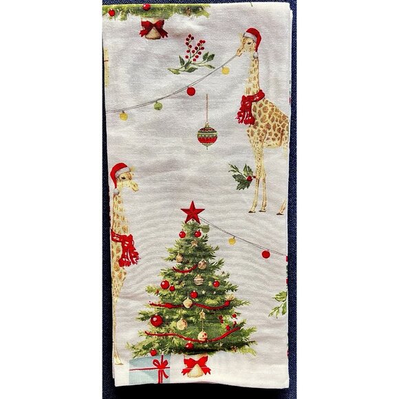 CHRISTMAS GIRAFFE Dish Kitchen Towel Set of 2 Embroidered FESTIVE 20" x 28 - Picture 7 of 7